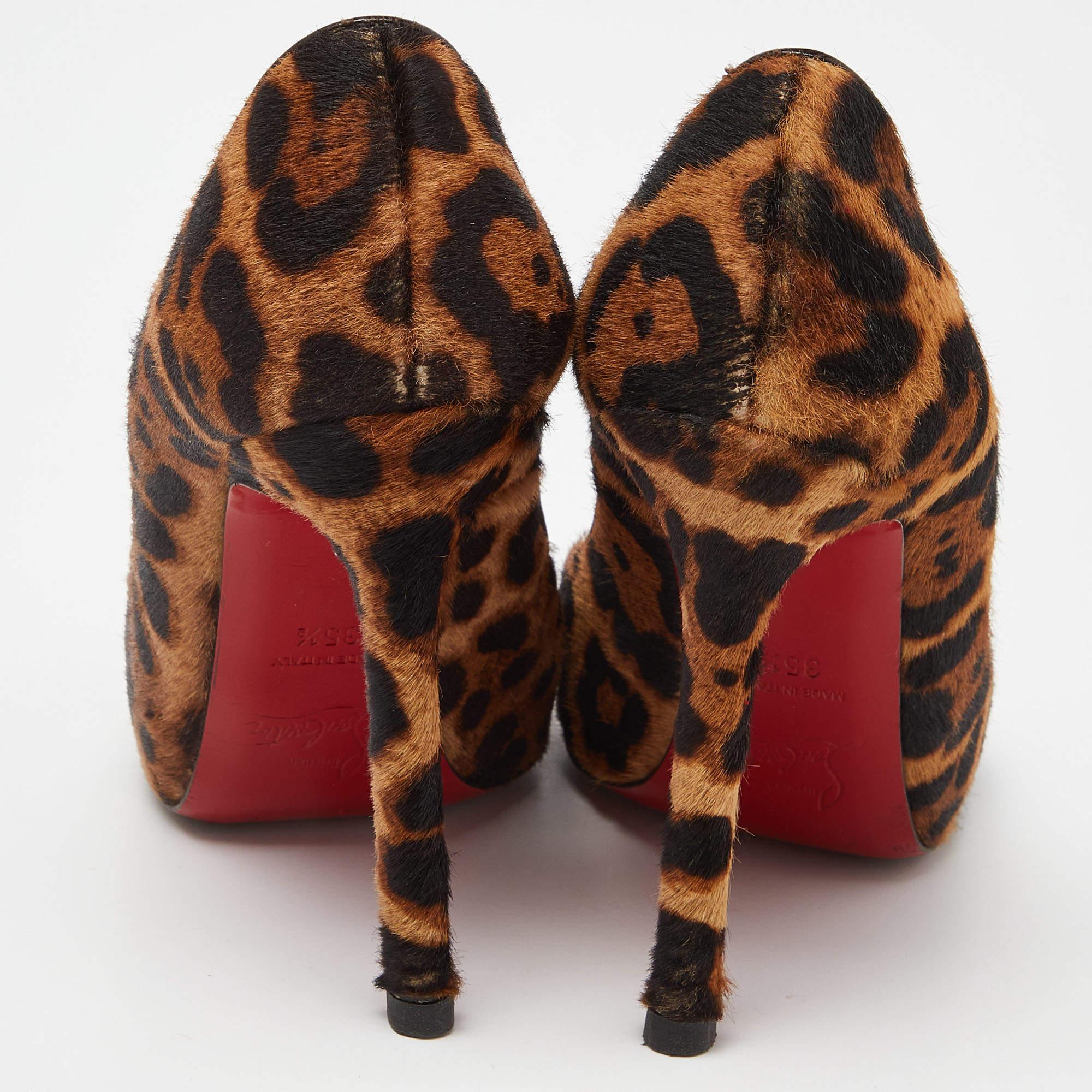Christian Louboutin Brown/Beige Leopard Print Calf Hair Flo Pumps Size 35.5 1