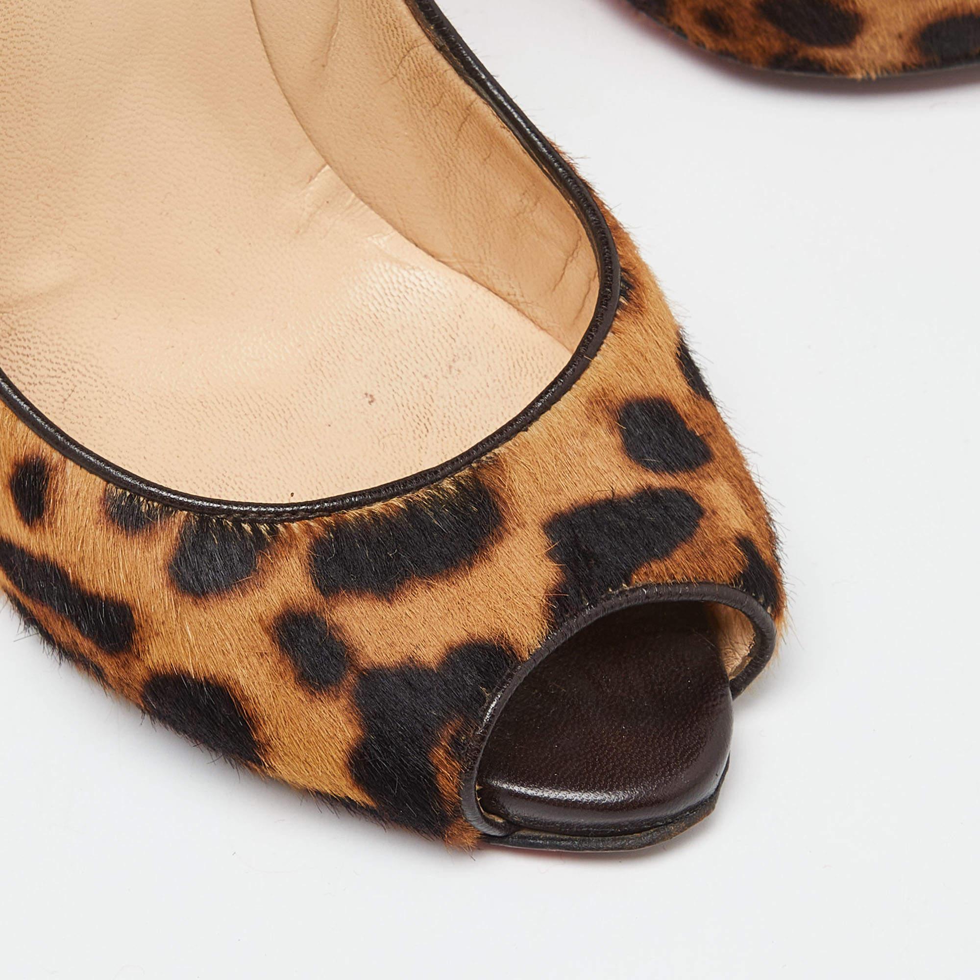 Christian Louboutin Brown/Beige Leopard Print Calf Hair Flo Pumps Size 35.5 3