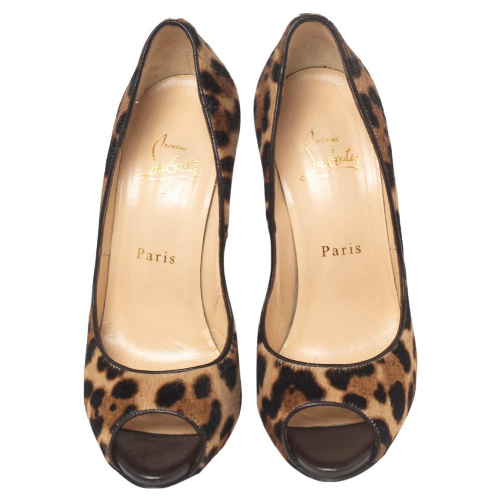 Women's Christian Louboutin Brown/Beige Leopard Print Calf Hair Maryl Pumps Size 37 For Sale