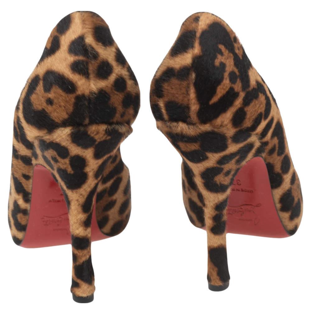 Christian Louboutin Brown/Beige Leopard Print Calf Hair Maryl Pumps Size 37 For Sale 1