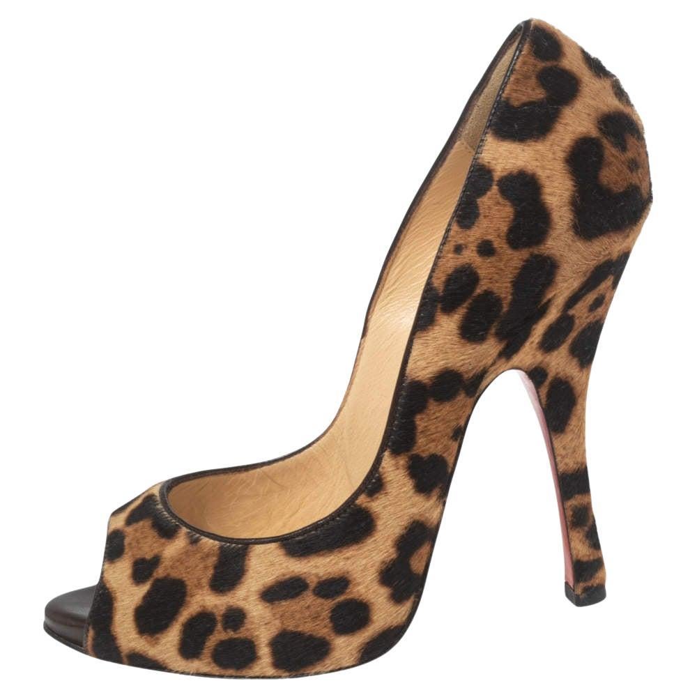 Christian Louboutin Brown/Beige Leopard Print Calf Hair Maryl Pumps Size 37 For Sale