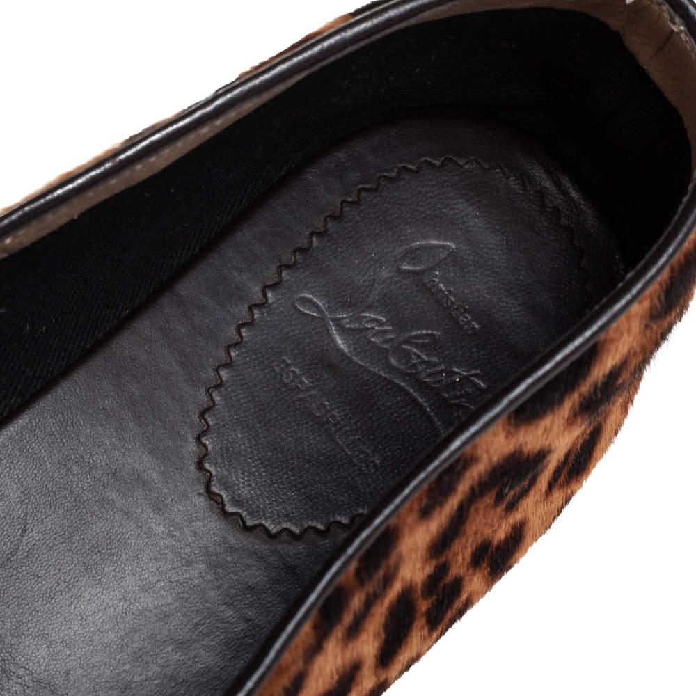 Women's Christian Louboutin Brown/Beige Leopard Print Calf Hair Slip On Espadrilles Size For Sale