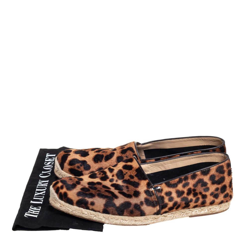 Christian Louboutin Brown/Beige Leopard Print Calf Hair Slip On Espadrilles Size For Sale 1