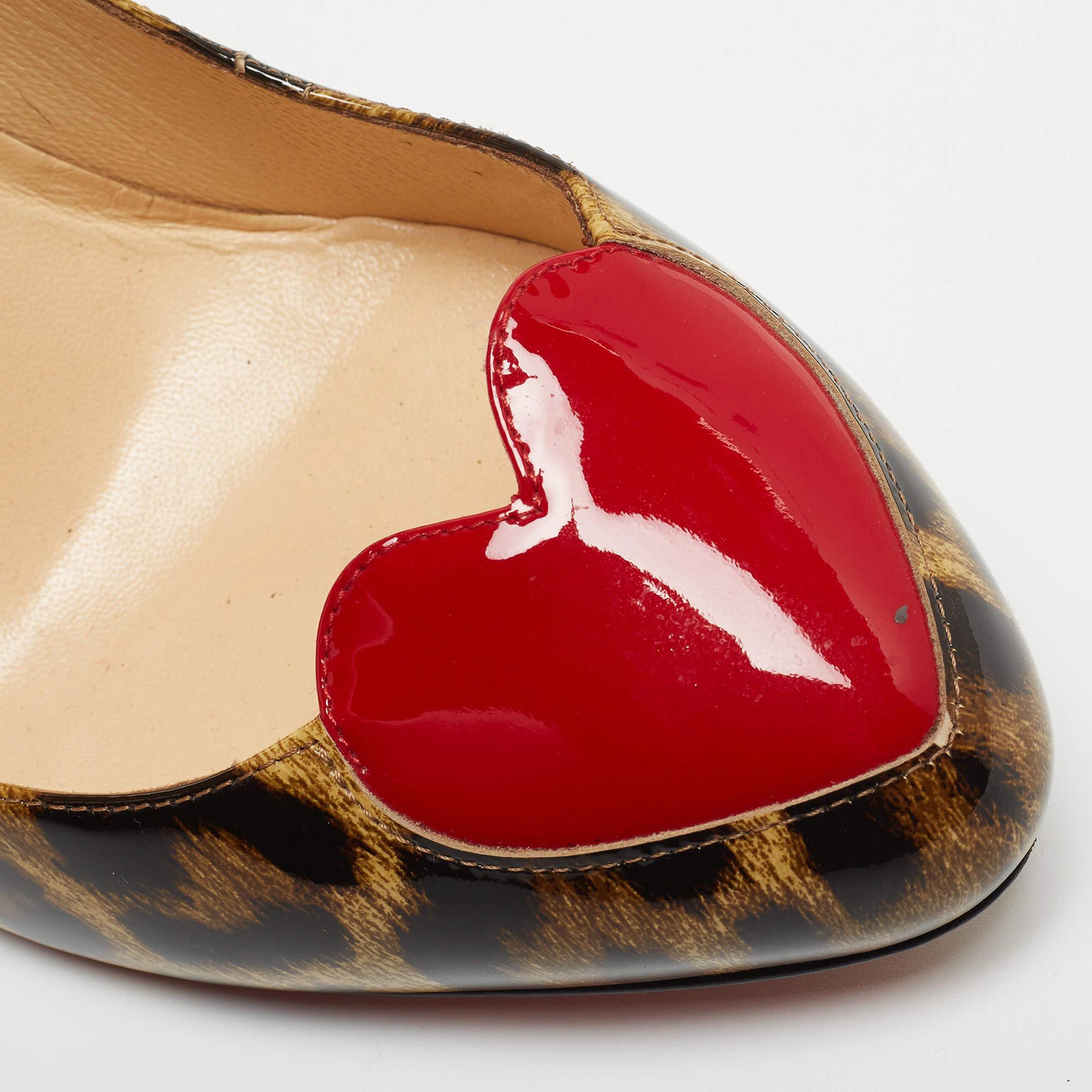 Christian Louboutin Brown/Beige Leopard Print Patent Leather Doracora Pumps Size For Sale 4