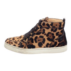 Christian Louboutin Brown/Beige Pony Hair Rantus Orlato High Top Sneakers Size 3