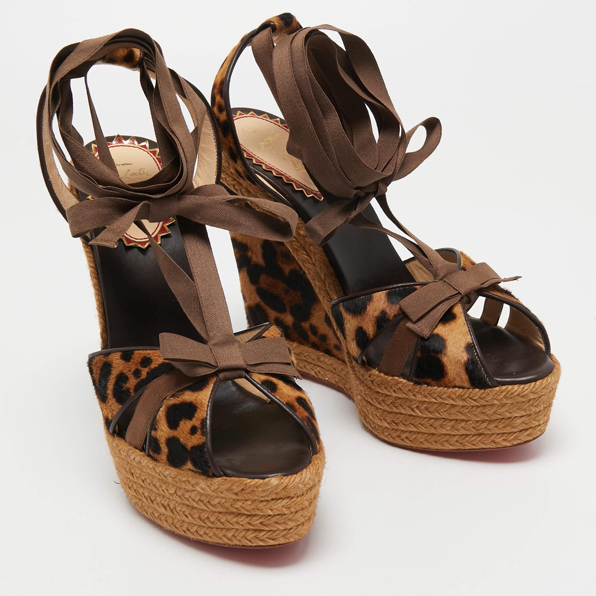Christian Louboutin Brown/Black Calf Hair and Fabric Isabelle Wedge Size 41 1