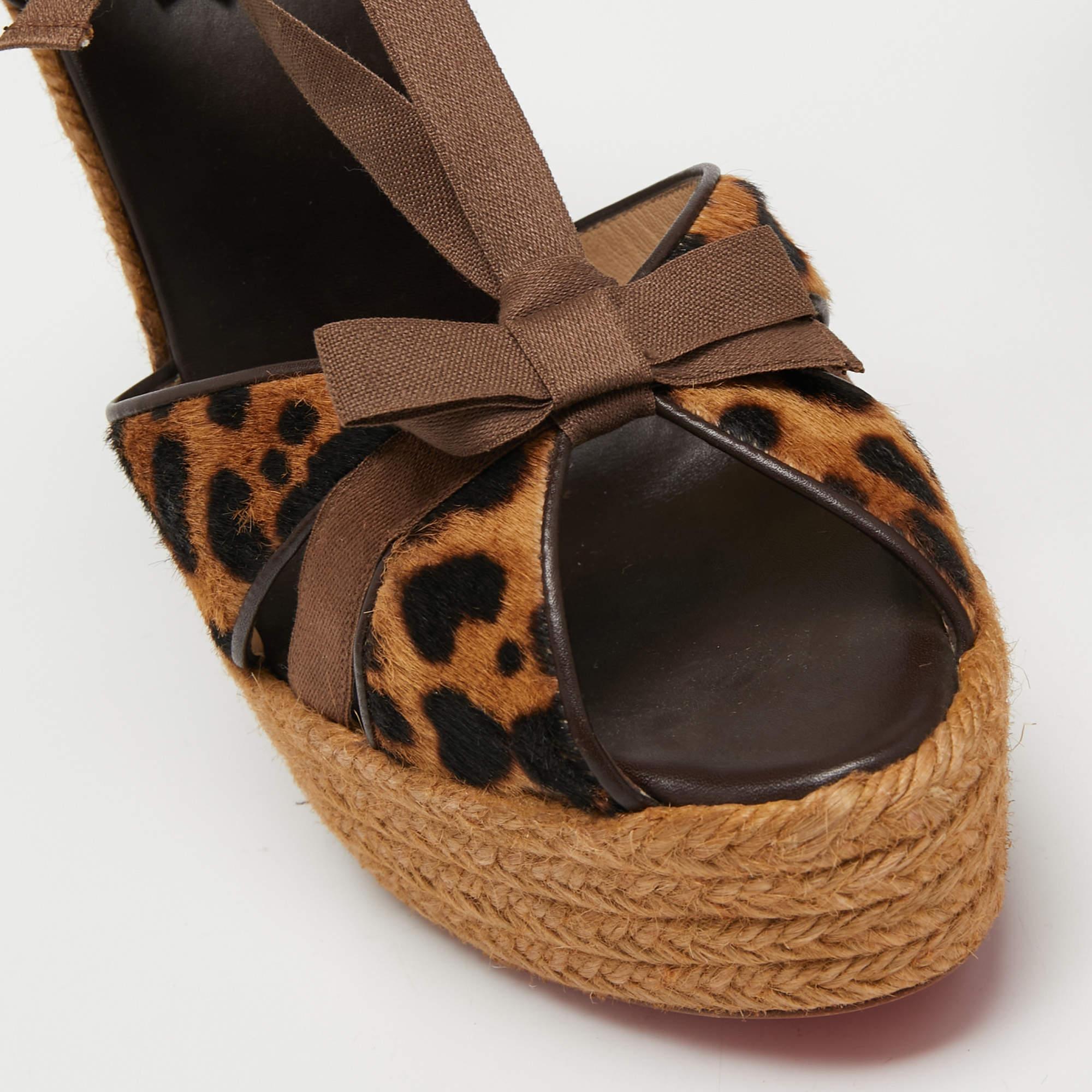 Christian Louboutin Brown/Black Calf Hair and Fabric Isabelle Wedge Size 41 3