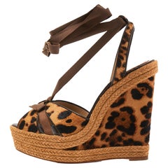 Christian Louboutin Brown/Black Calf Hair and Fabric Isabelle Wedge Size 41