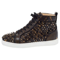 Christian Louboutin Brown/Black Embossed Snakeskin Louis Spikes High Top