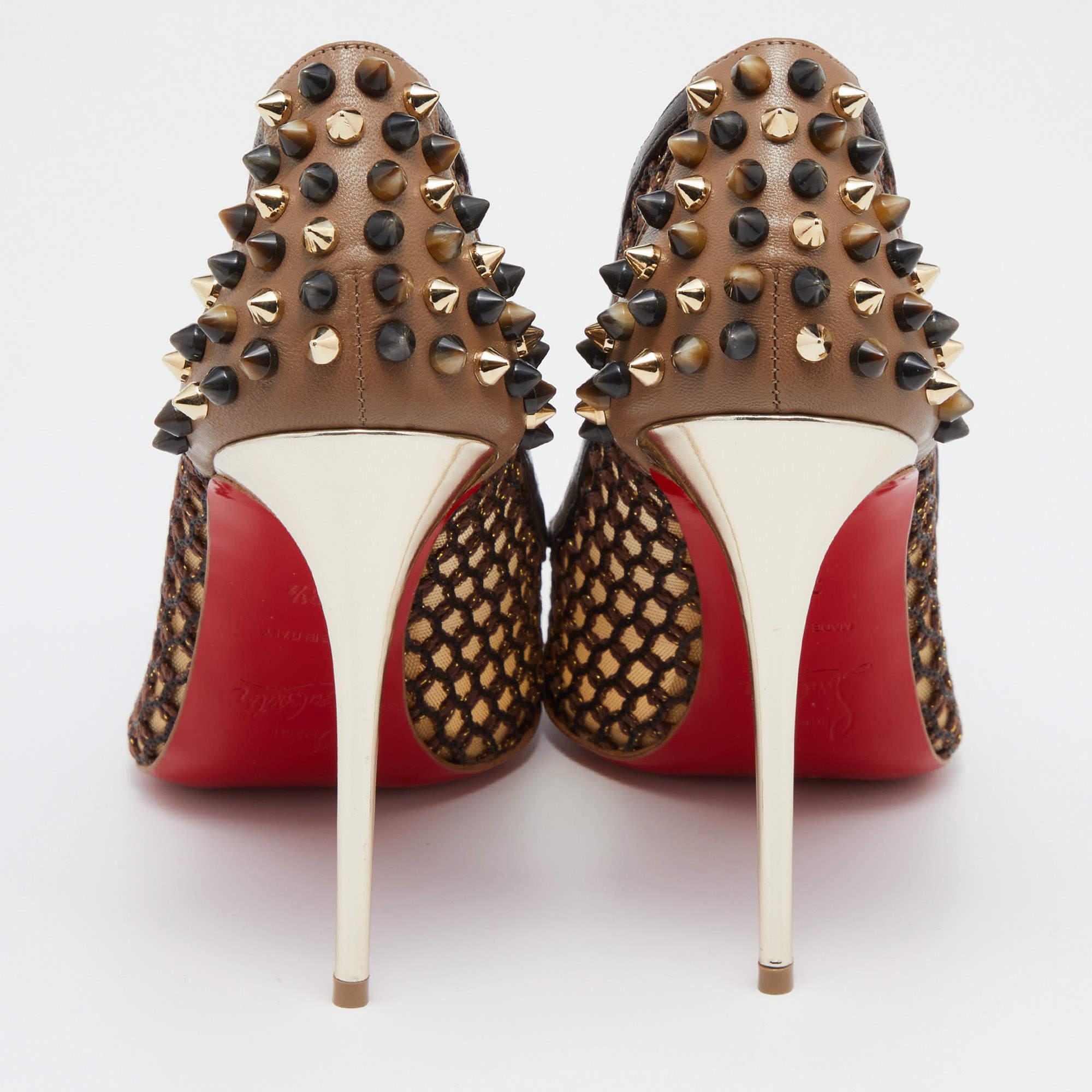 Christian Louboutin Brown/Black Leather and Mesh Pointed Toe Pumps Size 38.5 In Good Condition In Dubai, Al Qouz 2