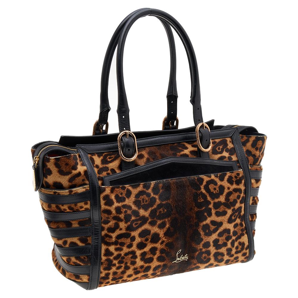 parker extra-large studded tiger print calf hair and logo shoulder bag