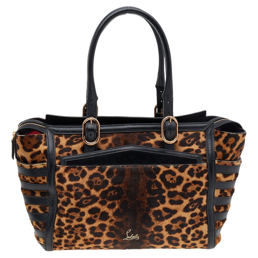 Christian Louboutin Brown/Black Leopard Print Calf Hair and Leather Satchel