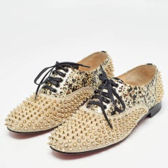 Christian Louboutin Brown/Black Suede and PVC Freddy Spike Oxfords Size 40.5