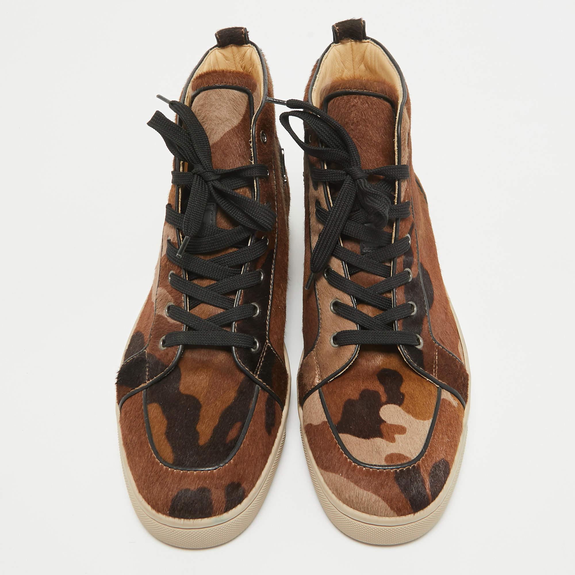Christian Louboutin Brown Kalb Haar Rantulow Orlato High Top Turnschuhe Größe 45 (Braun)