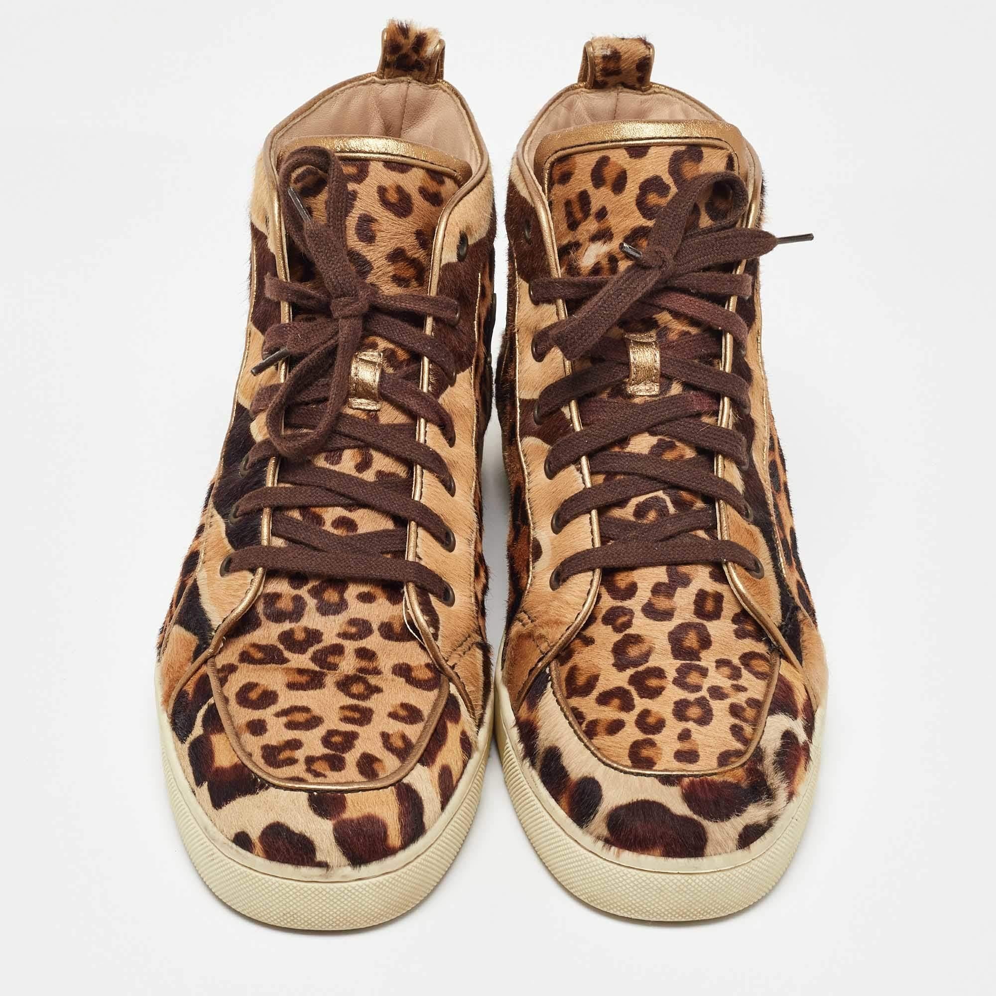 Marrone Christian Louboutin - Scarpe da ginnastica alte Rantus Orlato in pelle di vitello marrone, misura 43 in vendita
