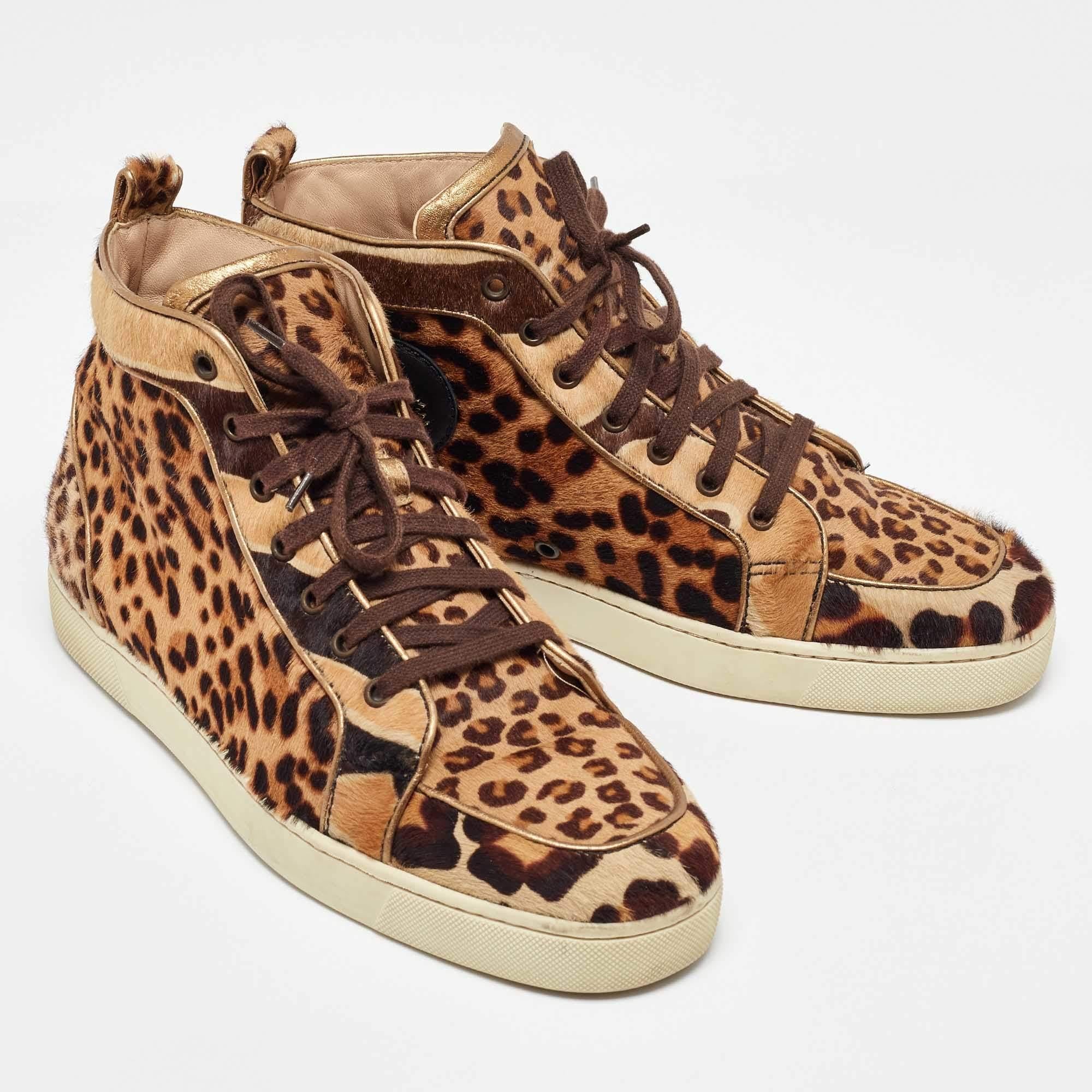 Christian Louboutin - Scarpe da ginnastica alte Rantus Orlato in pelle di vitello marrone, misura 43 In condizioni discrete in vendita a Dubai, Al Qouz 2