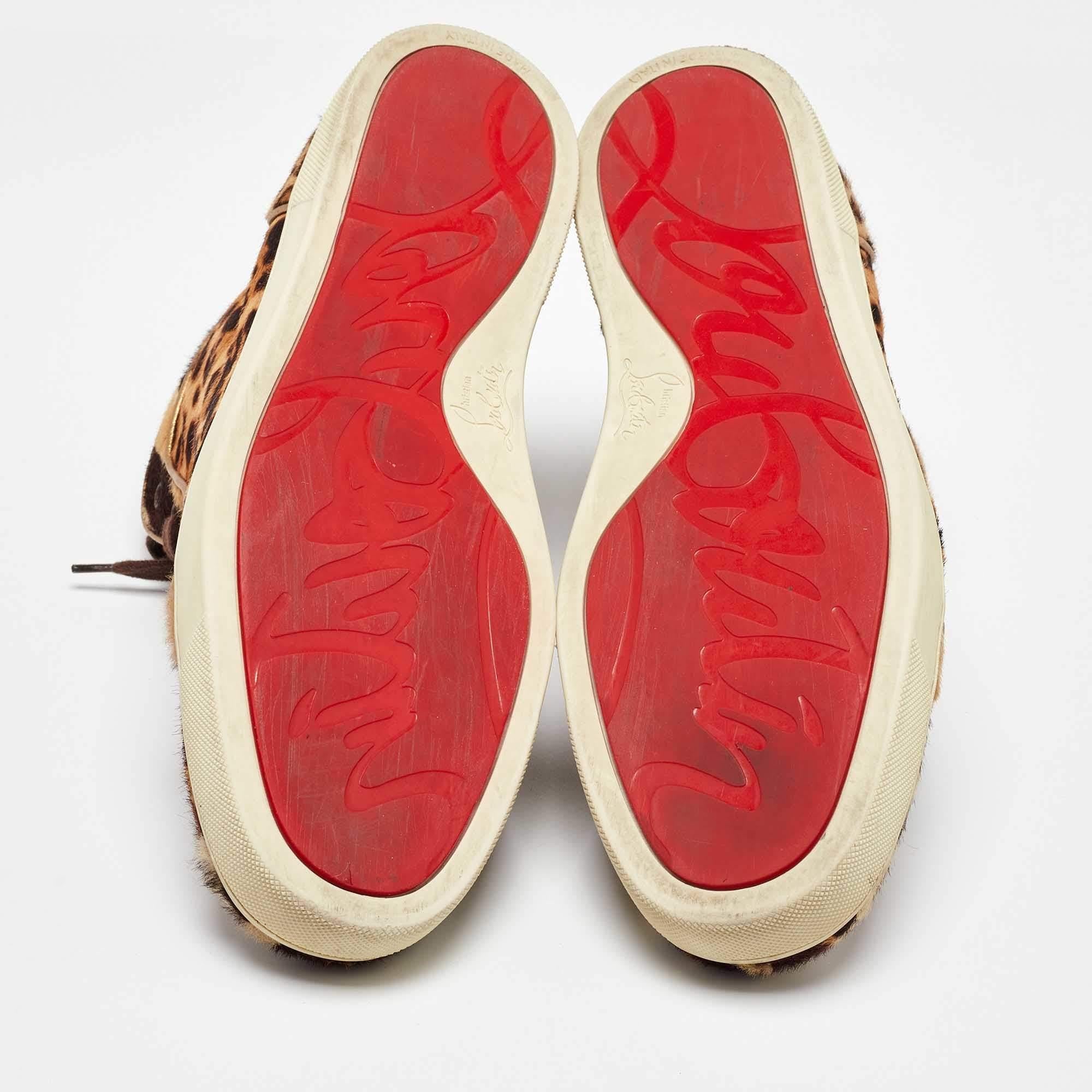 Christian Louboutin - Scarpe da ginnastica alte Rantus Orlato in pelle di vitello marrone, misura 43 in vendita 1