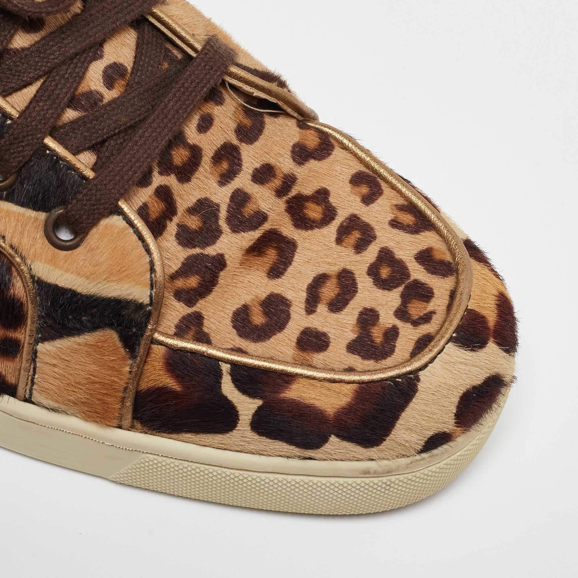 Christian Louboutin - Scarpe da ginnastica alte Rantus Orlato in pelle di vitello marrone, misura 43 in vendita 2