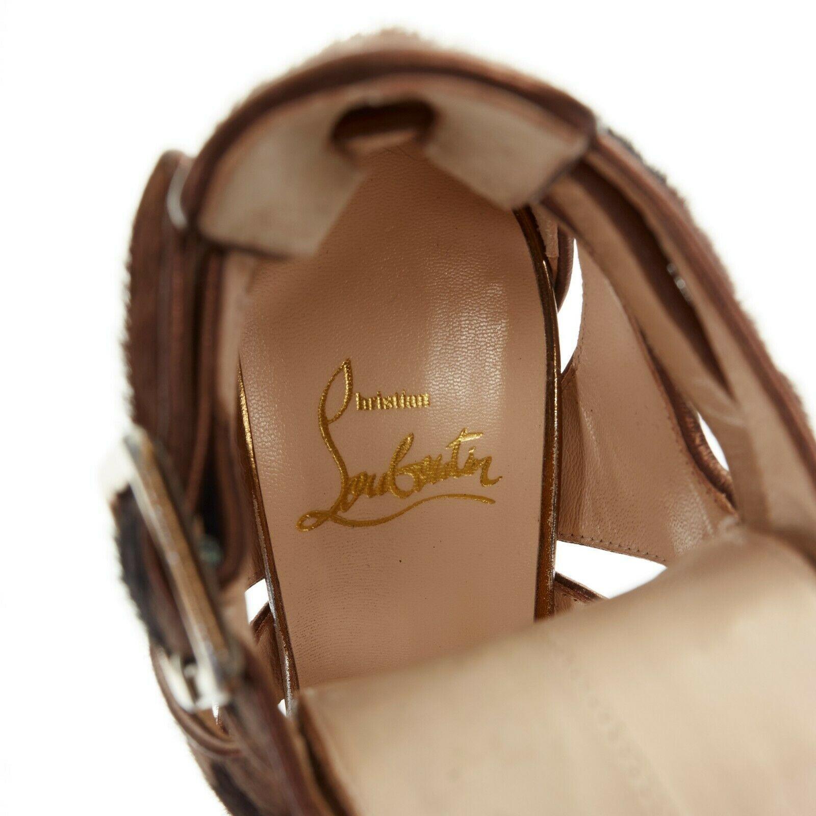 CHRISTIAN LOUBOUTIN brown camo print calf hair gold stud gladiator sandal EU36.5 5