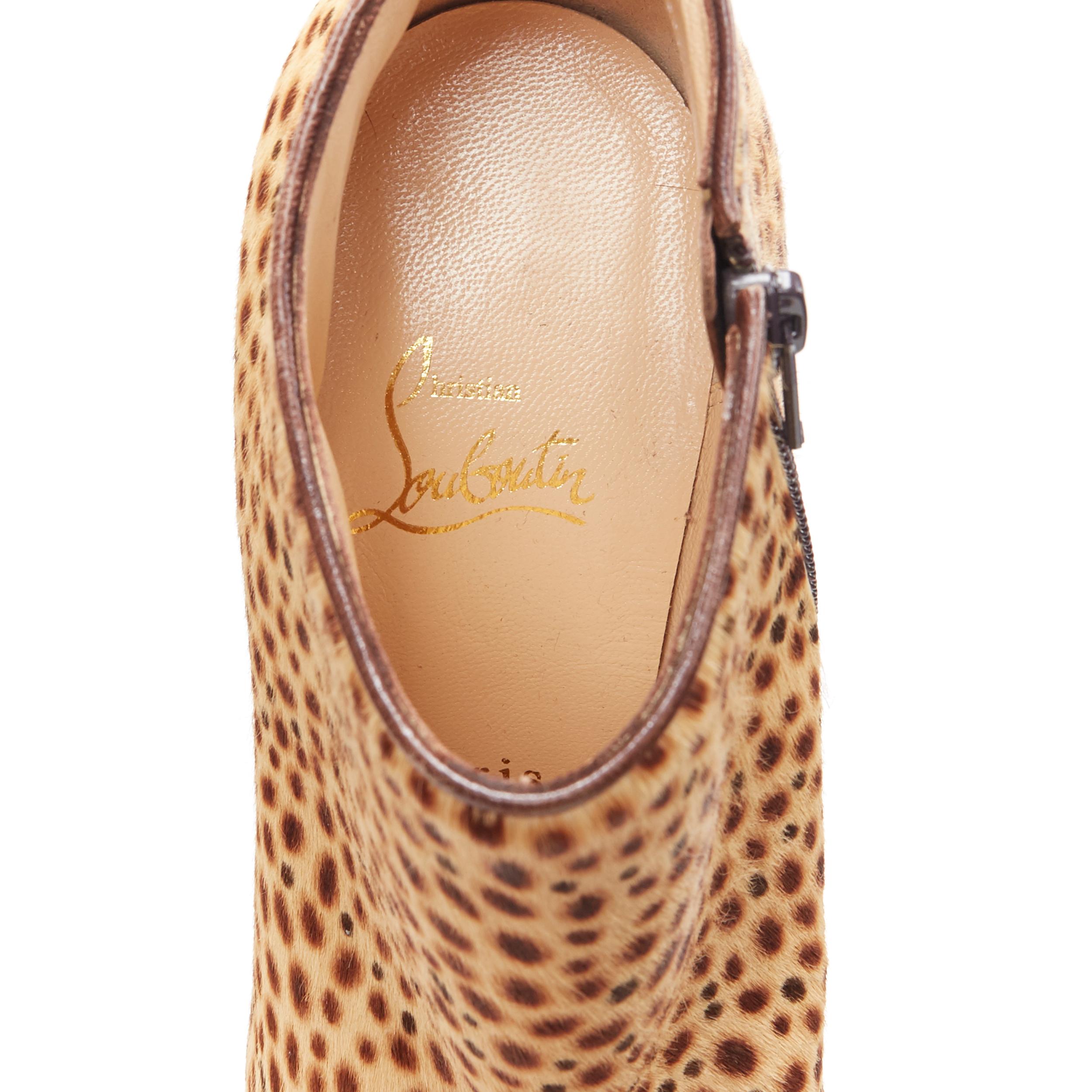 CHRISTIAN LOUBOUTIN brown cheetah spot print round toe heeled ankle bootie EU38 5