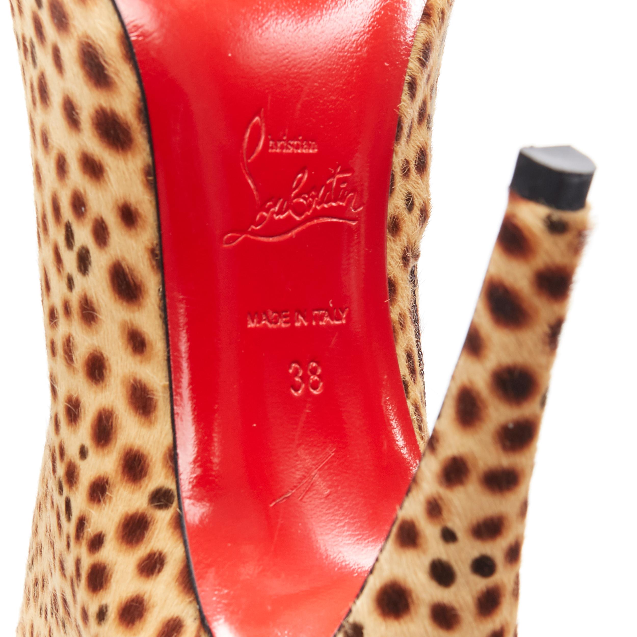 CHRISTIAN LOUBOUTIN brown cheetah spot print round toe heeled ankle bootie EU38 6