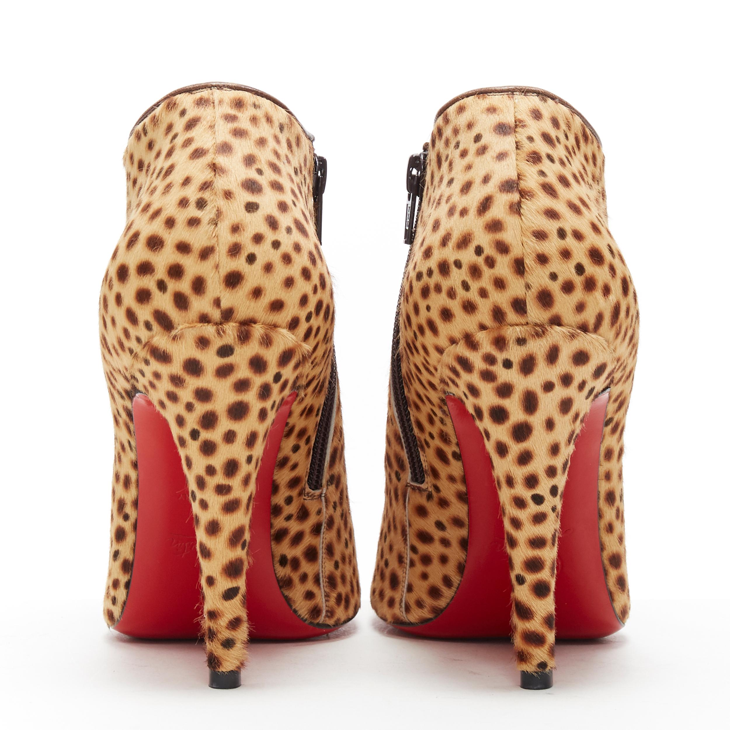 CHRISTIAN LOUBOUTIN brown cheetah spot print round toe heeled ankle bootie EU38 In Excellent Condition In Hong Kong, NT