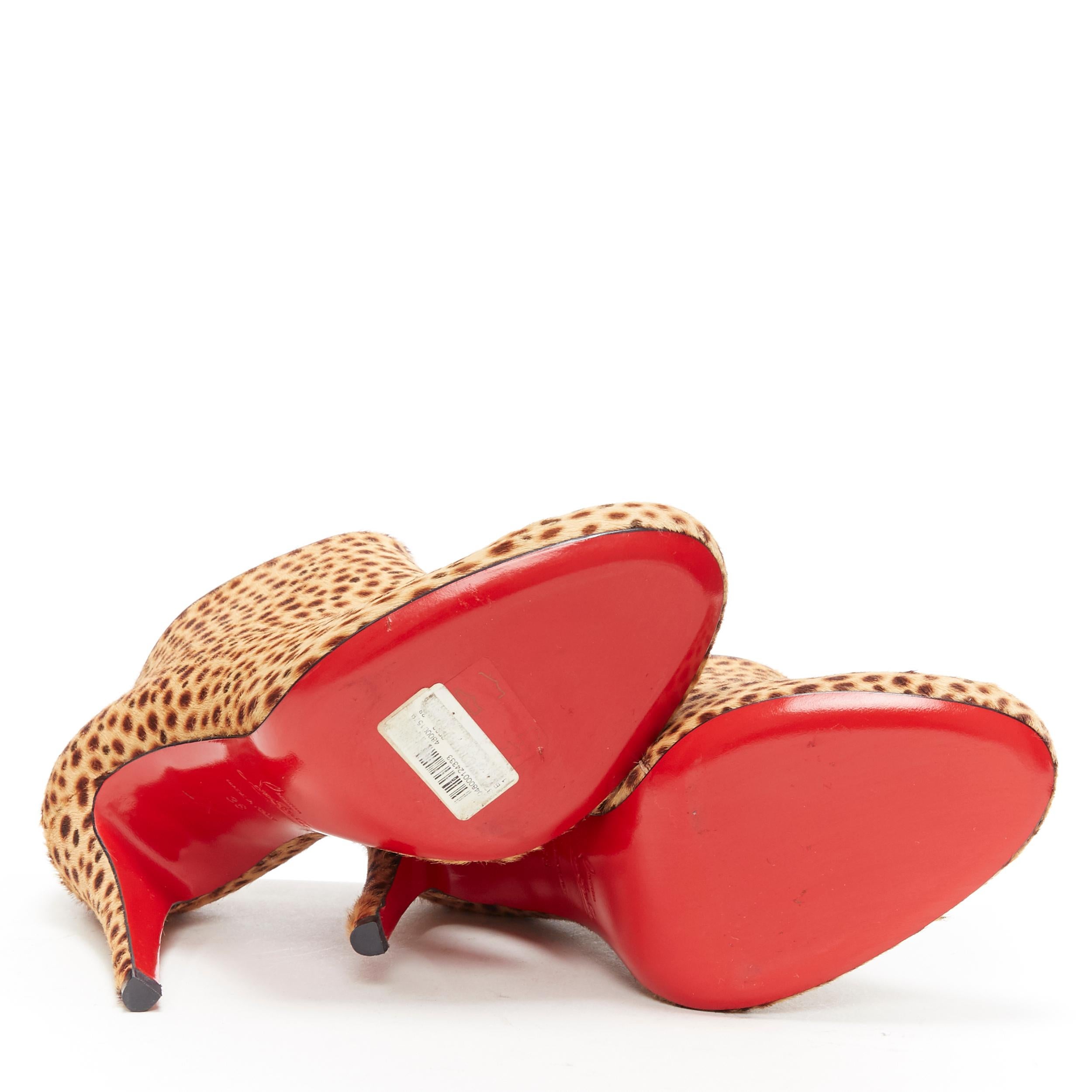 Women's CHRISTIAN LOUBOUTIN brown cheetah spot print round toe heeled ankle bootie EU38