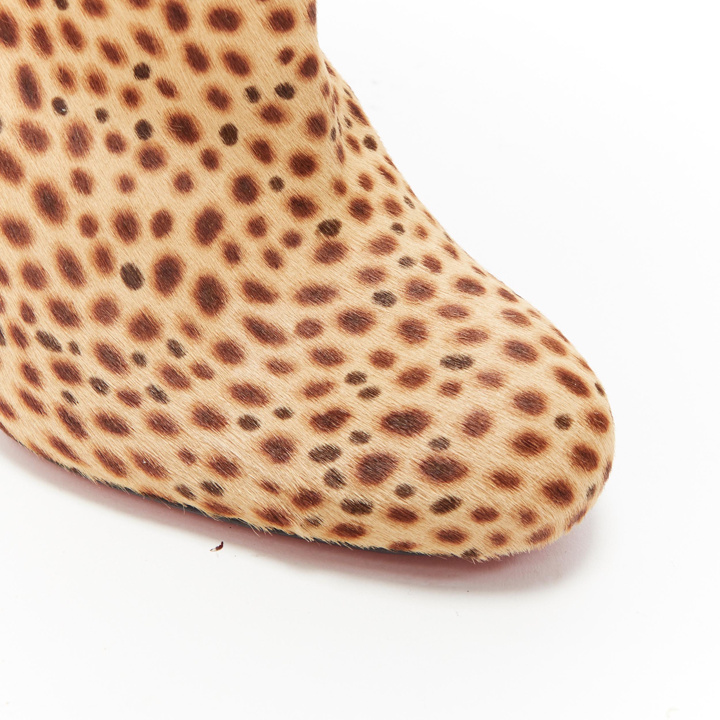 CHRISTIAN LOUBOUTIN brown cheetah spot print round toe heeled ankle bootie EU38 2