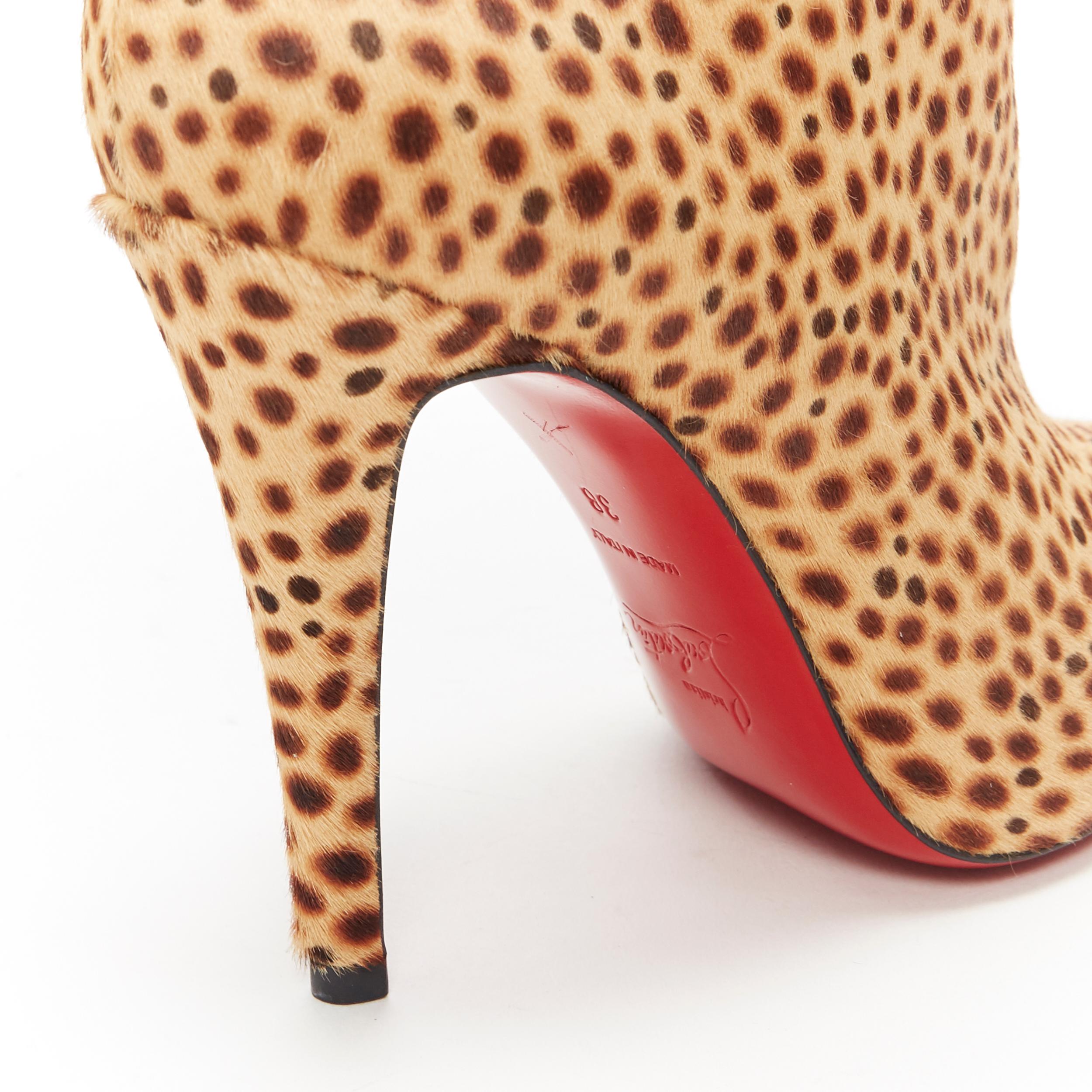 CHRISTIAN LOUBOUTIN brown cheetah spot print round toe heeled ankle bootie EU38 3