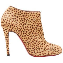 CHRISTIAN LOUBOUTIN brown cheetah spot print round toe heeled ankle bootie EU38