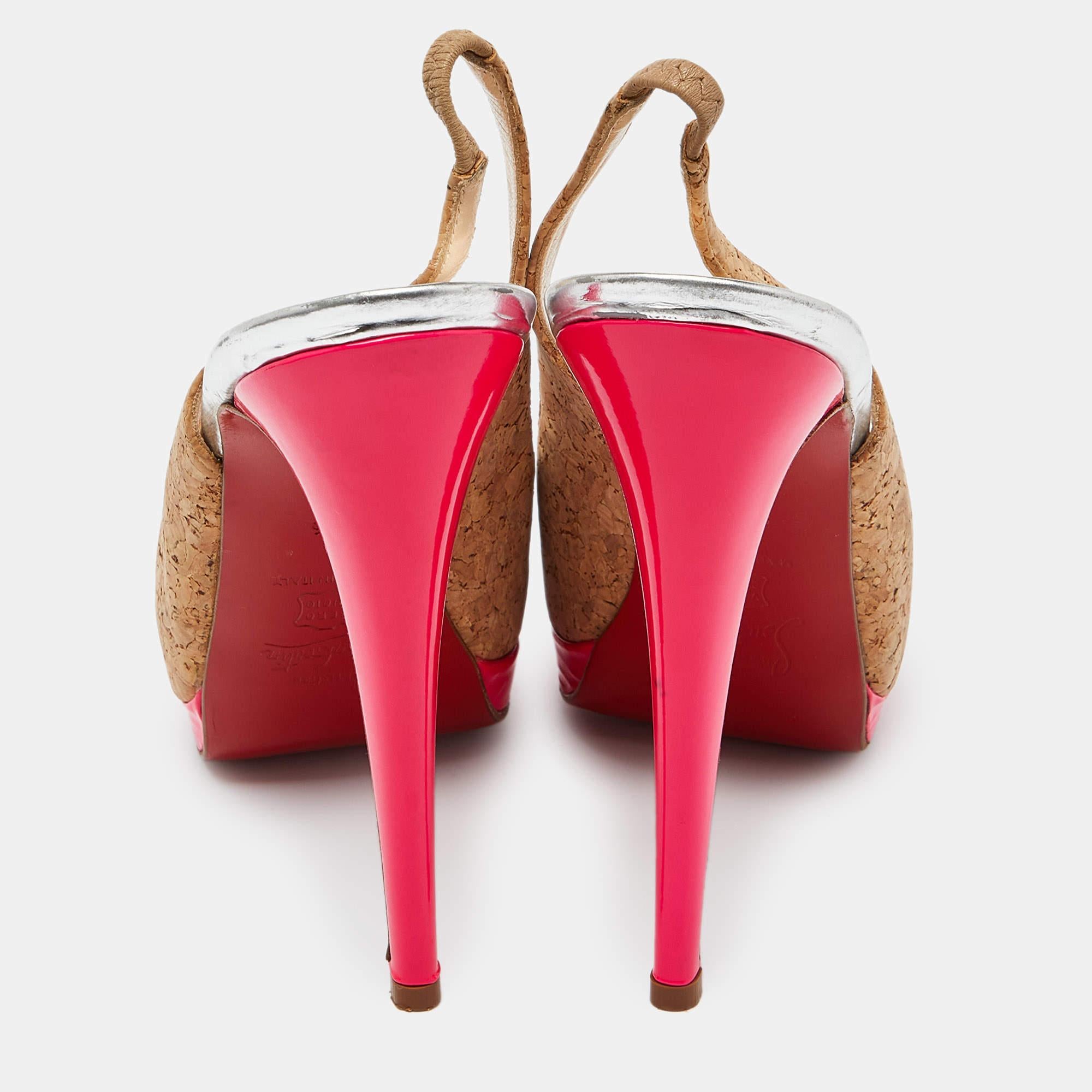 Christian Louboutin Brown Cork Catenita Platform Sligback Pumps Size 38.5 1