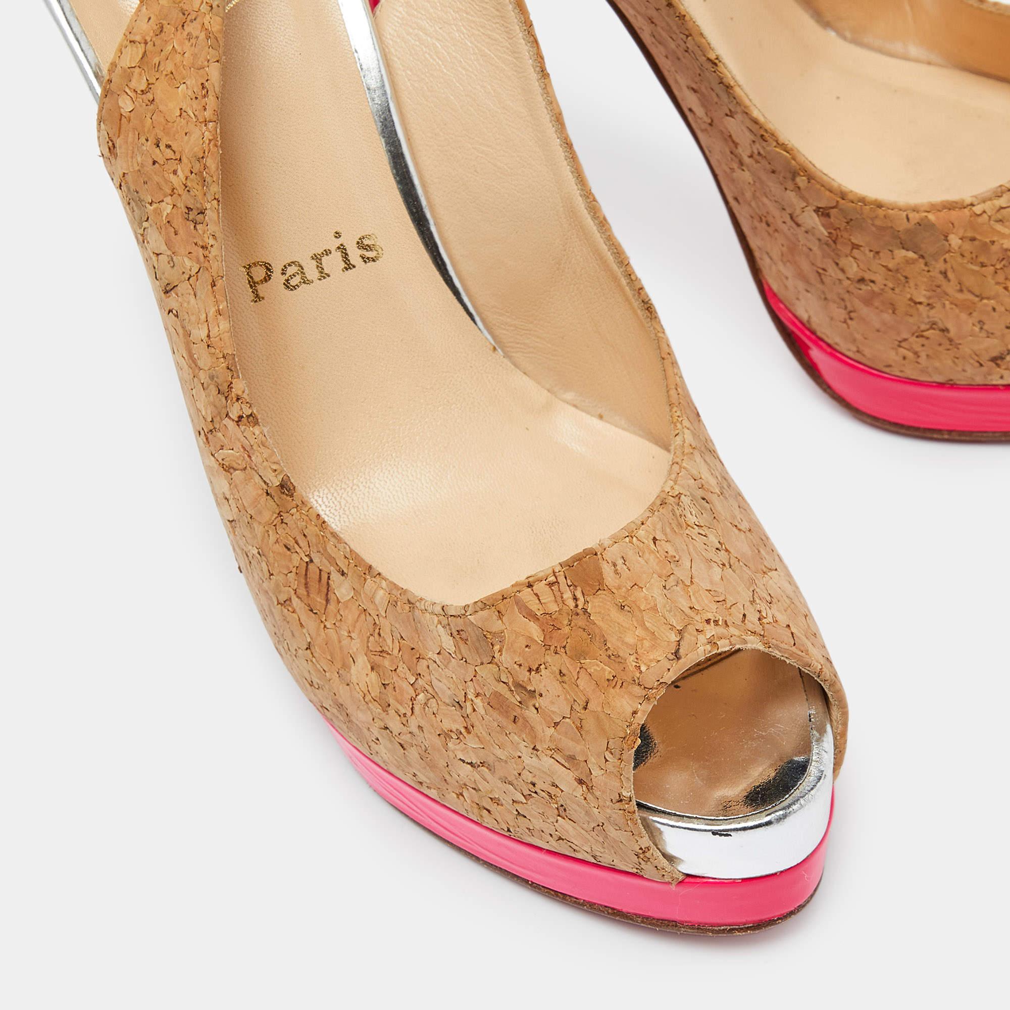 Christian Louboutin Brown Cork Catenita Platform Sligback Pumps Size 38.5 3