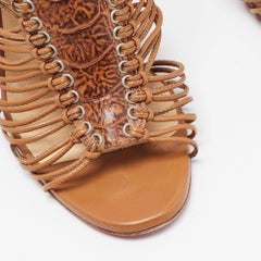 Christian Louboutin Brown Croc Embossed Leather Caged Karina Ankle Boots Size 36