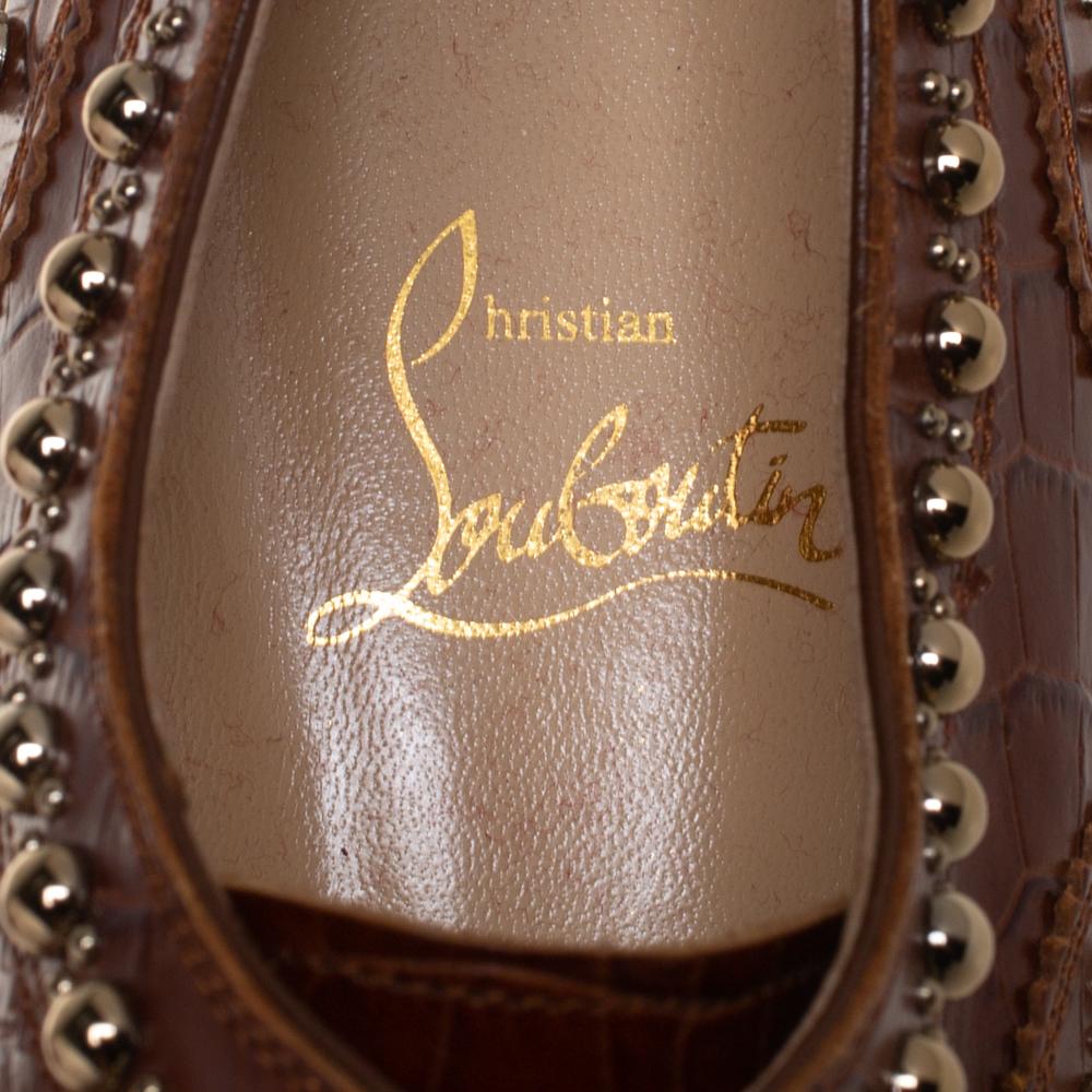 Christian Louboutin Brown Croc Embossed Leather Crapadonna Oxfords Size 37 4