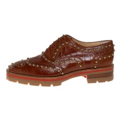 Christian Louboutin Brown Croc Embossed Leather Crapadonna Oxfords Size 37