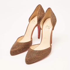 Christian Louboutin Brown Embellished Satin Labyrinth Pumps Size 41