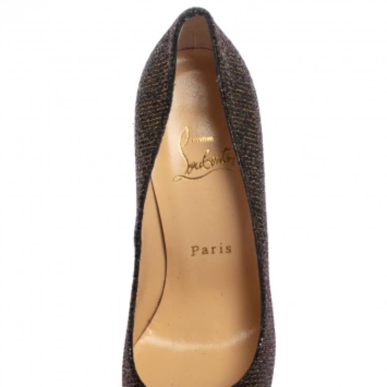 Black Christian Louboutin Brown Glitter Fabric Fifi Pumps Size 36 For Sale