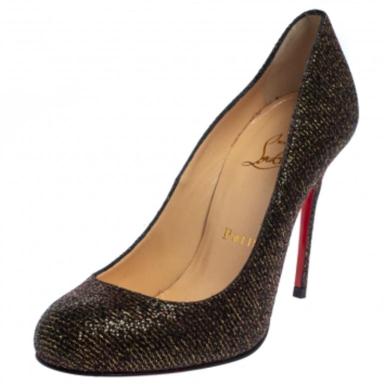 Christian Louboutin Brown Glitter Fabric Fifi Pumps Size 36 In Good Condition For Sale In Dubai, Al Qouz 2