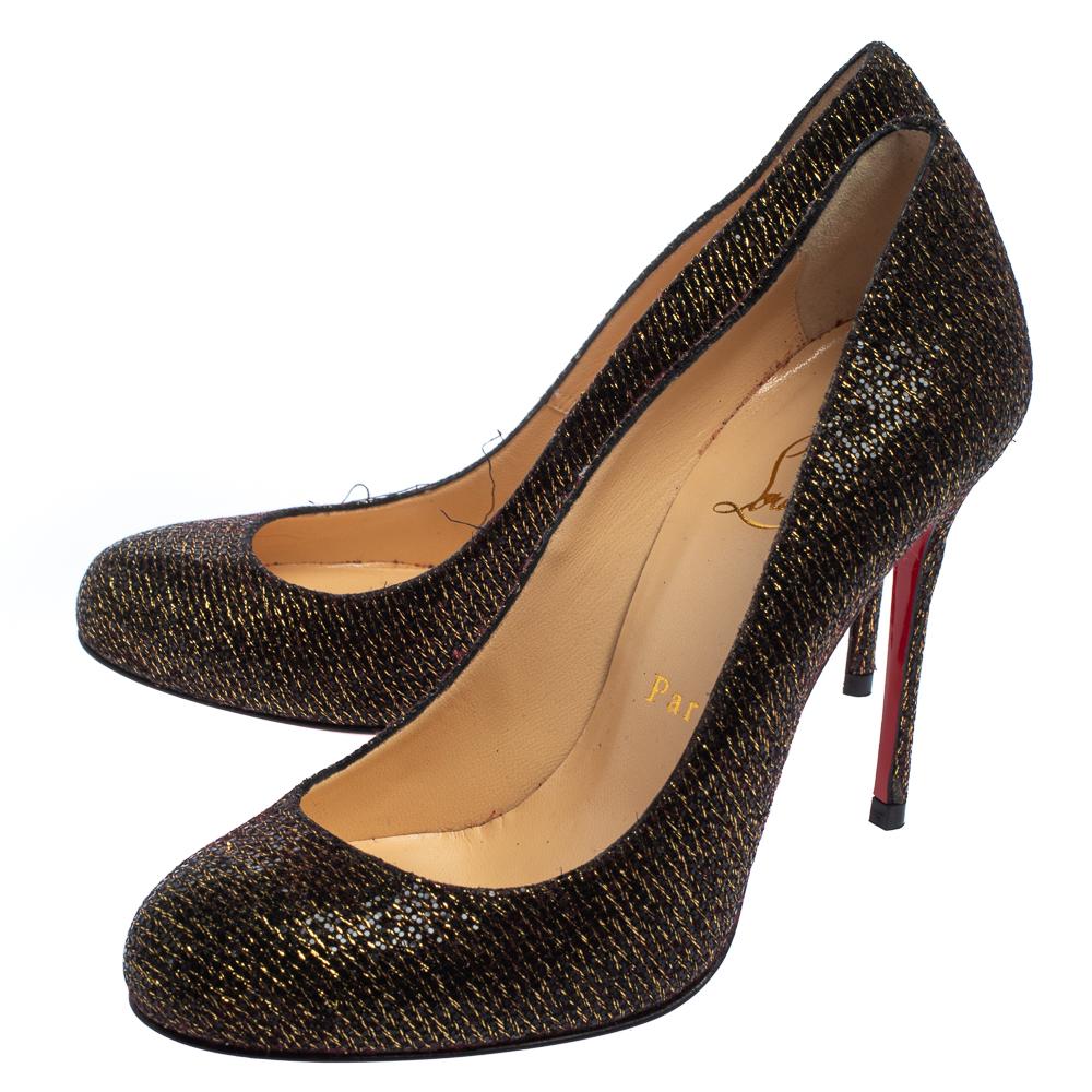 Christian Louboutin Brown Glitter Fabric Fifi Pumps Size 36 In Good Condition In Dubai, Al Qouz 2