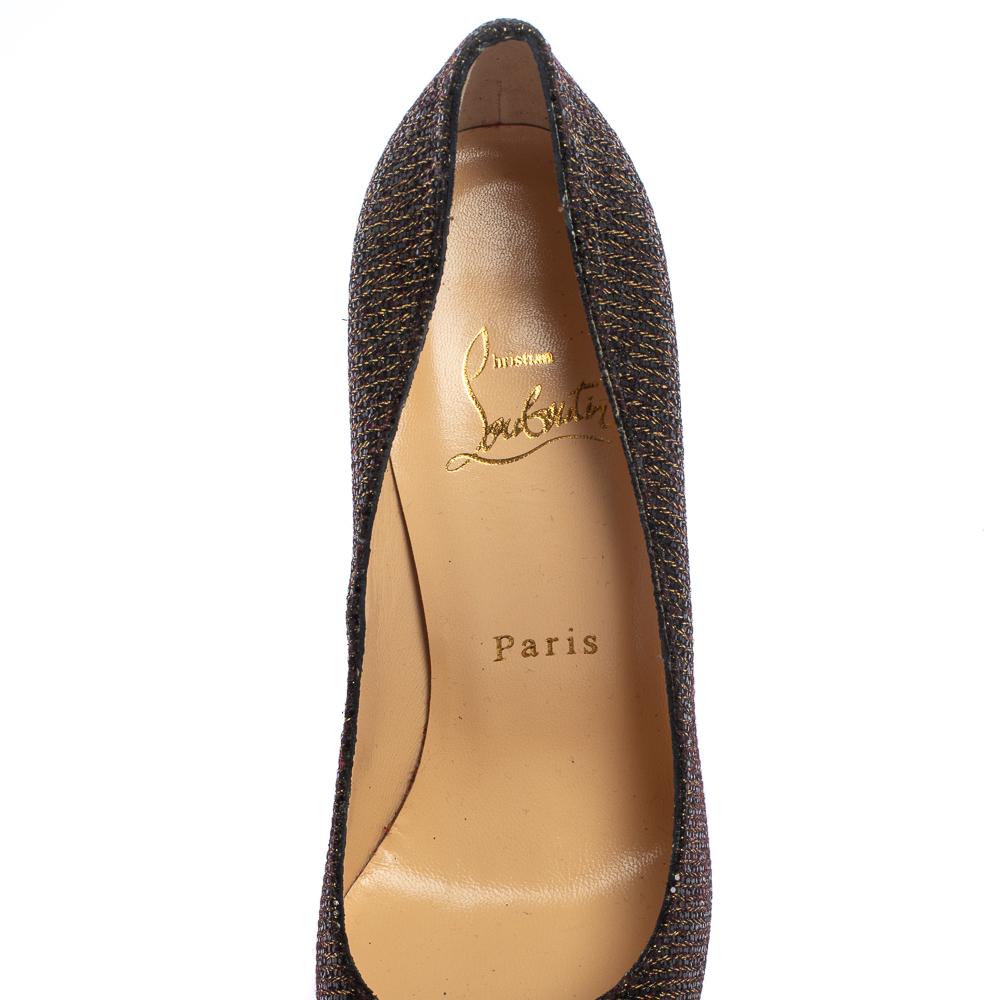Christian Louboutin Brown Glitter Fabric Fifi Pumps Size 36 In Good Condition In Dubai, Al Qouz 2