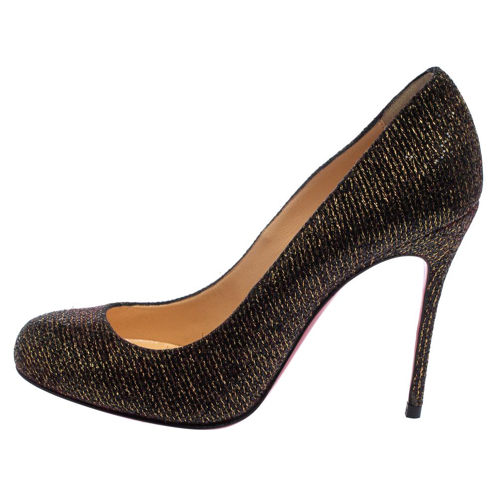 Christian Louboutin Brown Glitter Fabric Fifi Pumps Size 36 For Sale