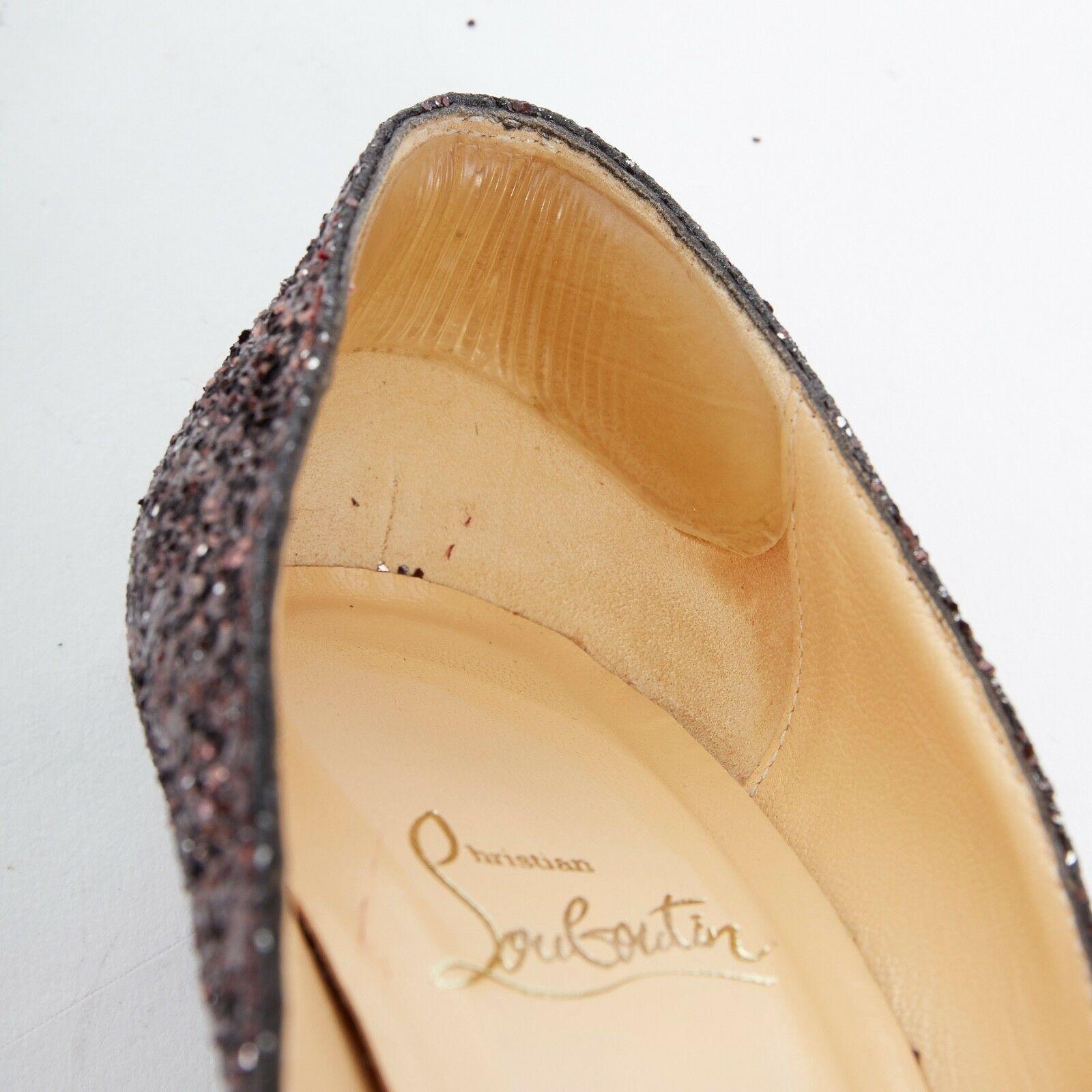 CHRISTIAN LOUBOUTIN brown glitter point toe pigalle pump heels EU37 6