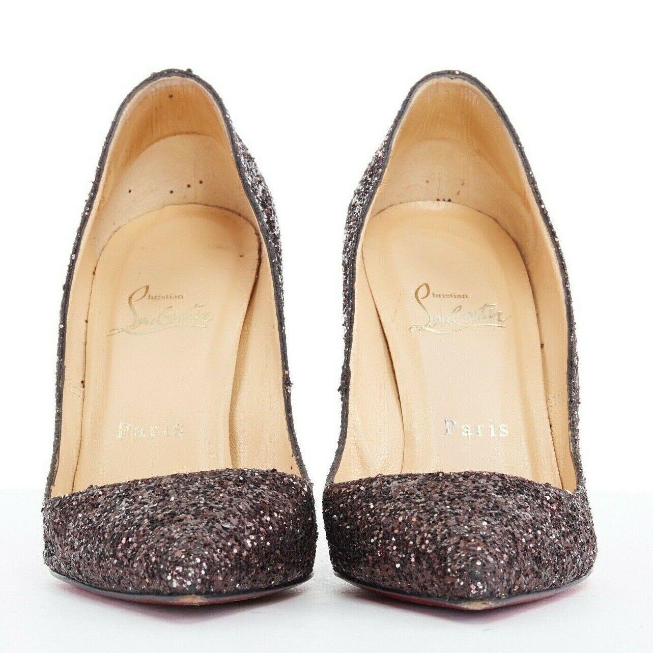 Brown CHRISTIAN LOUBOUTIN brown glitter point toe pigalle pump heels EU37