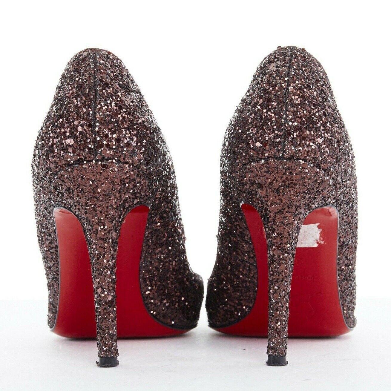 Women's CHRISTIAN LOUBOUTIN brown glitter point toe pigalle pump heels EU37