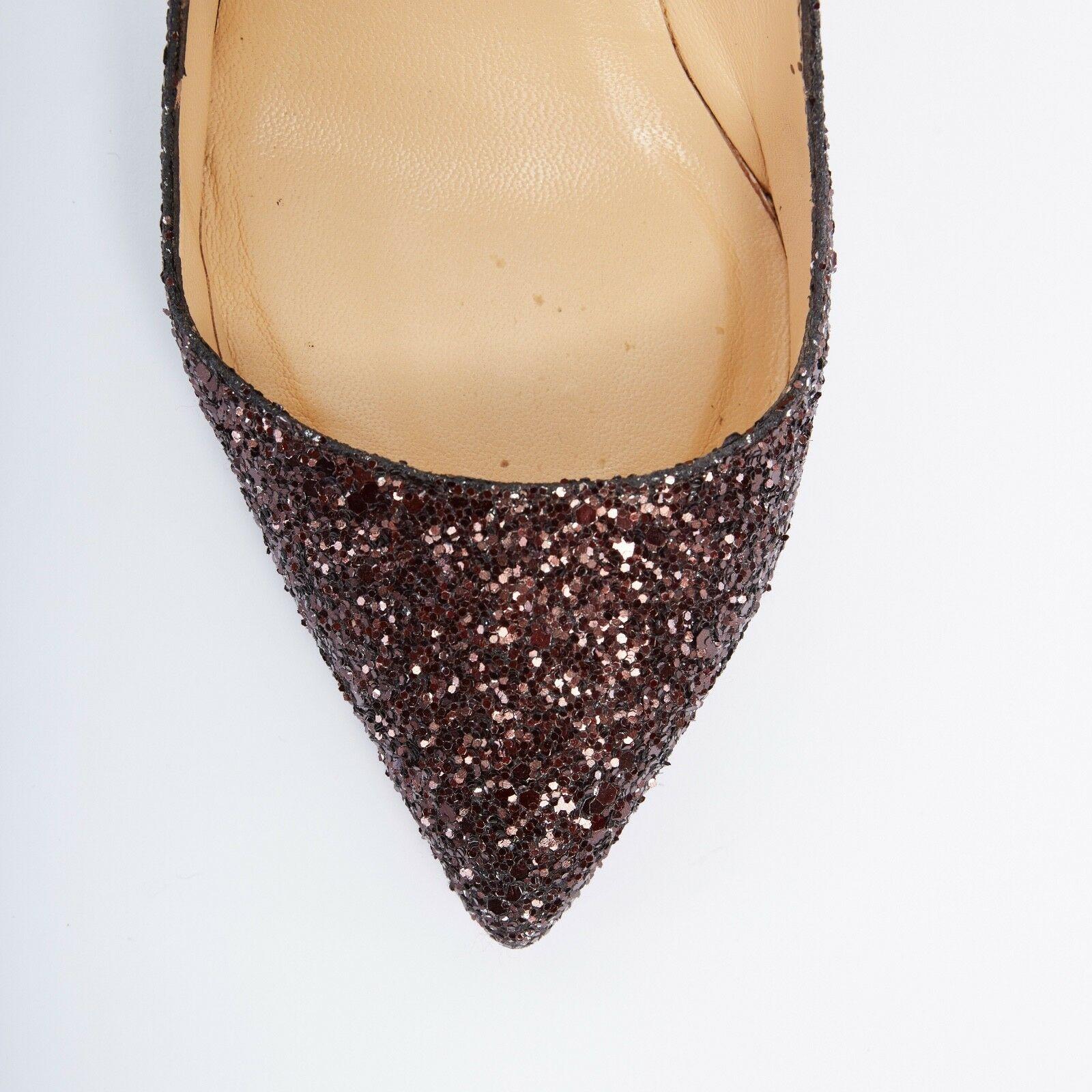 CHRISTIAN LOUBOUTIN brown glitter point toe pigalle pump heels EU37 2