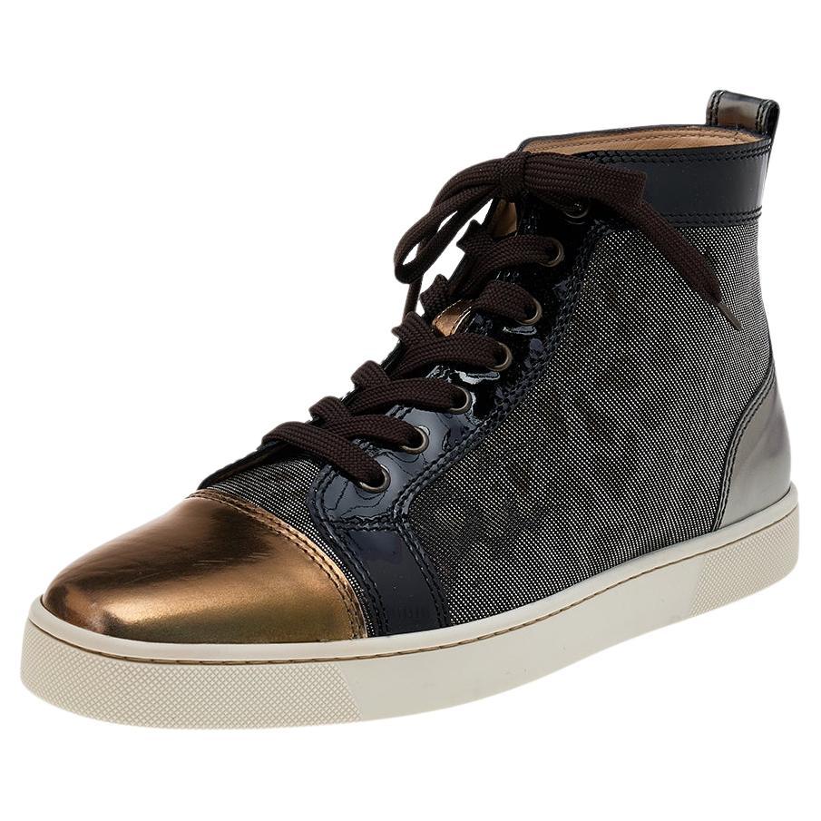 Christian Louboutin Brown/Gold Leopard Lamé Louis High Top Sneakers Taille 41.5