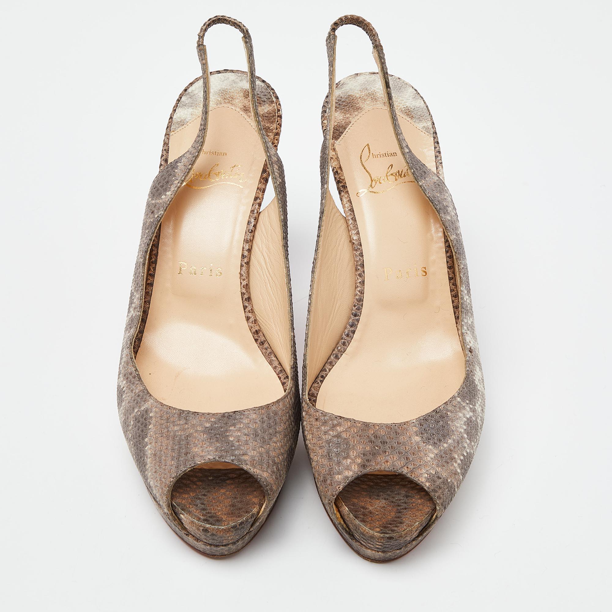 Marron Christian Louboutin Brown Peep Toe Slingback Pumps Size 37.5 en vente
