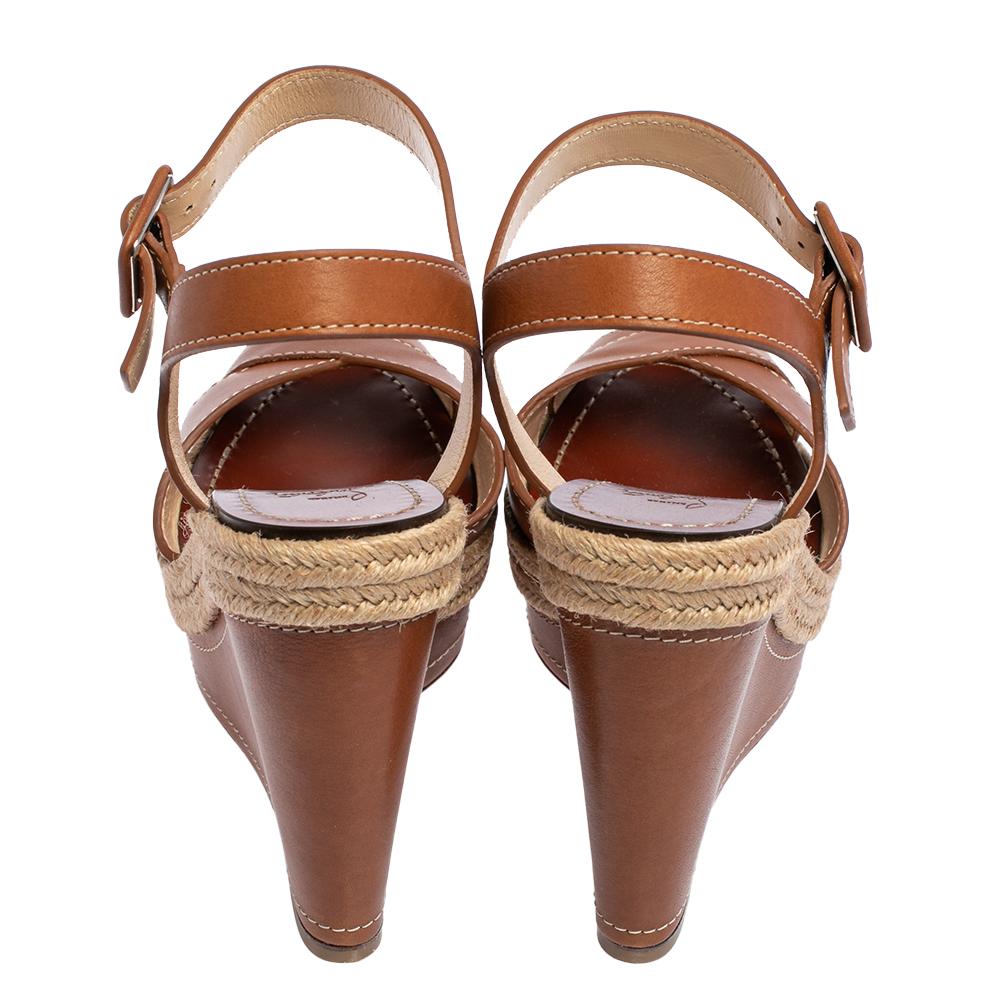 Christian Louboutin Brown Leather Almeria Wedge Sandals Size 38 1