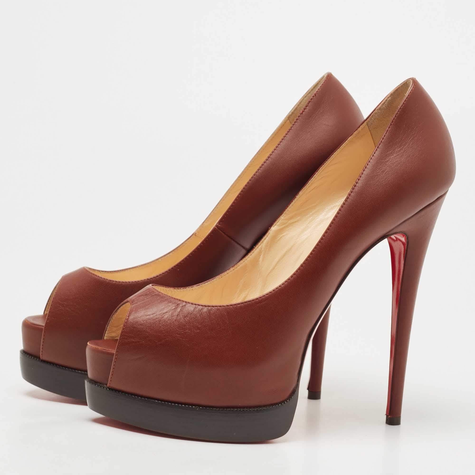Women's Christian Louboutin Brown Leather Altadama Pumps Size 39.5