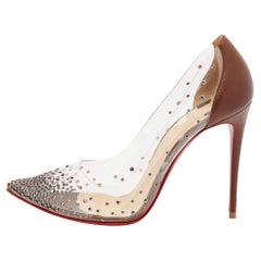 Christian Louboutin Brown Leather And PVC Degrastrass Pointed Toe Pumps